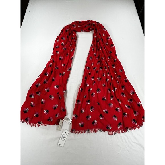 LOFT Accessories - NEW Loft Springtime Floral Red Scarf 28" x 72" Fringe Lightweight